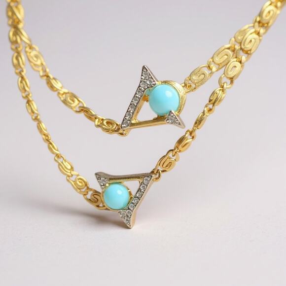 Valentino Vintage Gold Turquoise Pendant Necklace 36” - Picture 2 of 5